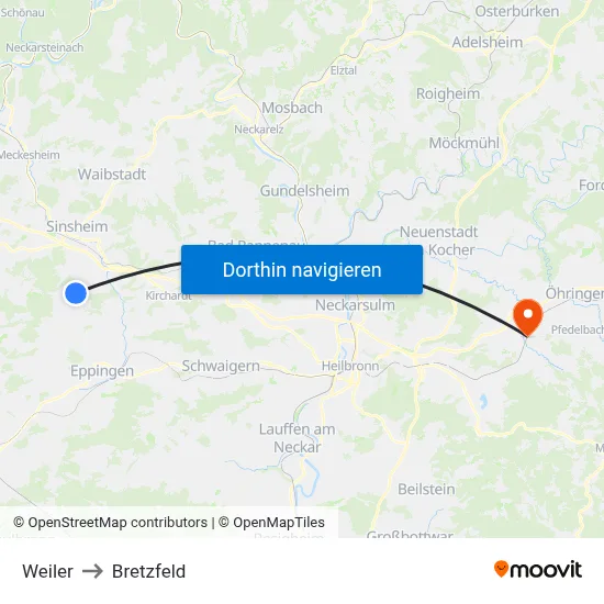 Weiler to Bretzfeld map