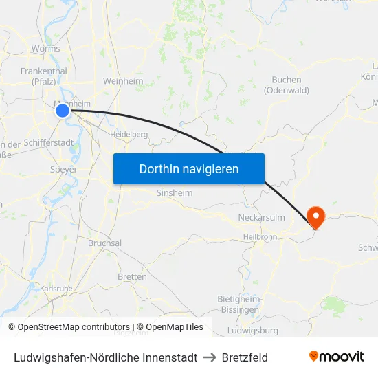 Ludwigshafen-Nördliche Innenstadt to Bretzfeld map