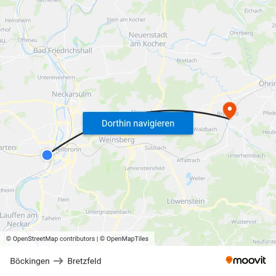Böckingen to Bretzfeld map