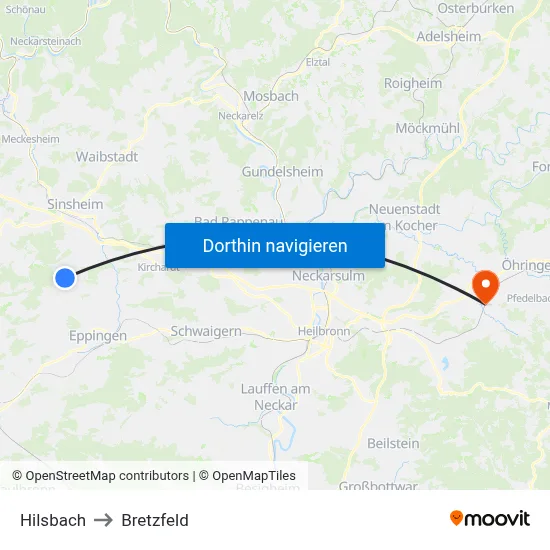 Hilsbach to Bretzfeld map