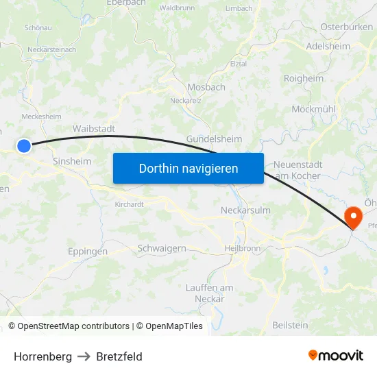 Horrenberg to Bretzfeld map
