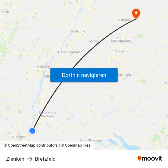 Zienken to Bretzfeld map
