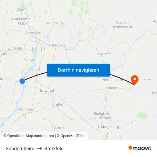 Sondernheim to Bretzfeld map