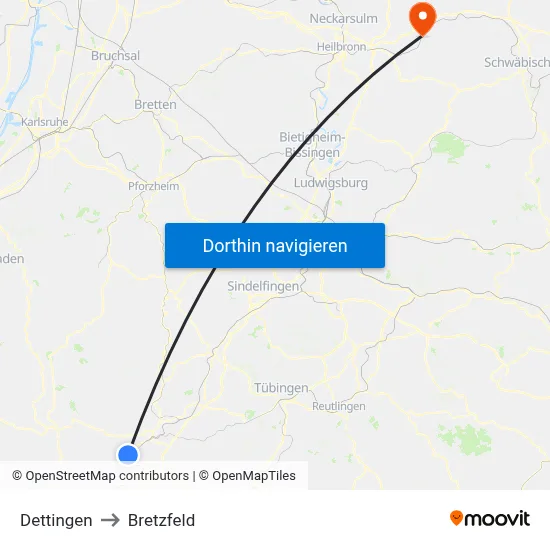 Dettingen to Bretzfeld map