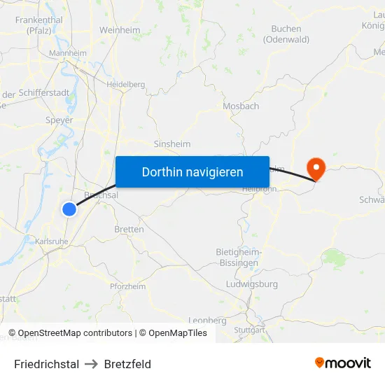 Friedrichstal to Bretzfeld map
