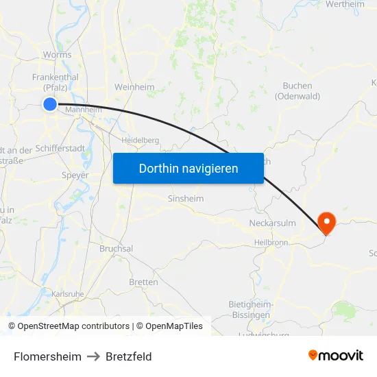 Flomersheim to Bretzfeld map