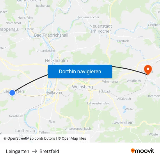 Leingarten to Bretzfeld map