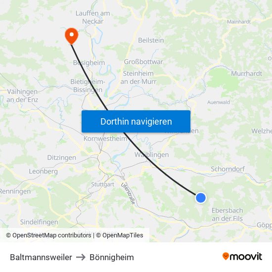 Baltmannsweiler to Bönnigheim map