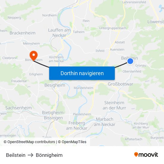 Beilstein to Bönnigheim map