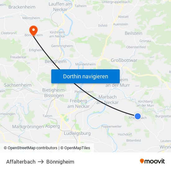 Affalterbach to Bönnigheim map