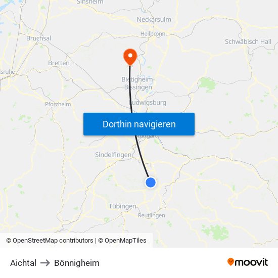 Aichtal to Bönnigheim map