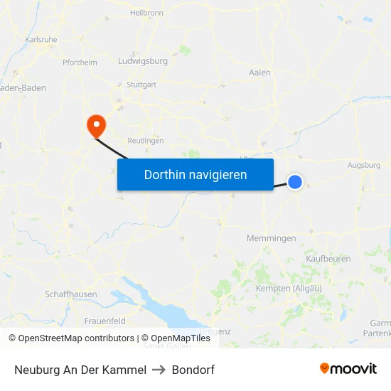 Neuburg An Der Kammel to Bondorf map