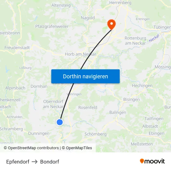 Epfendorf to Bondorf map