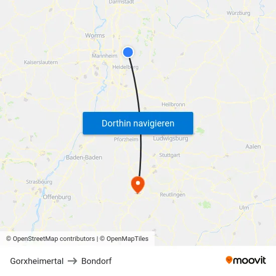 Gorxheimertal to Bondorf map