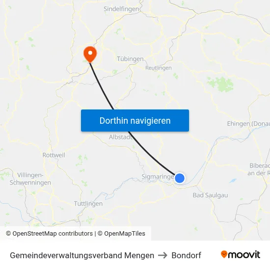 Gemeindeverwaltungsverband Mengen to Bondorf map