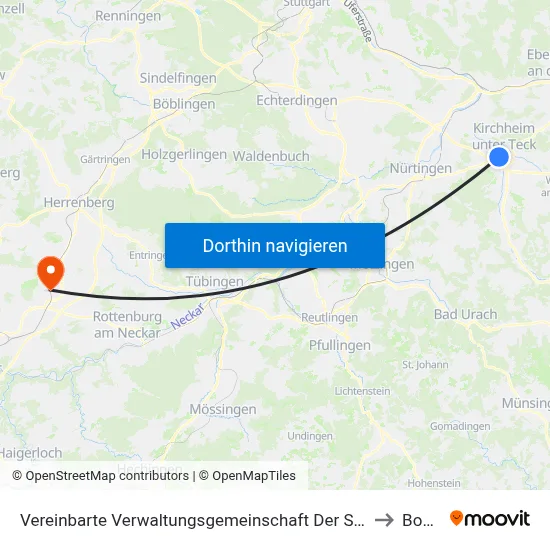 Vereinbarte Verwaltungsgemeinschaft Der Stadt Kirchheim Unter Teck to Bondorf map