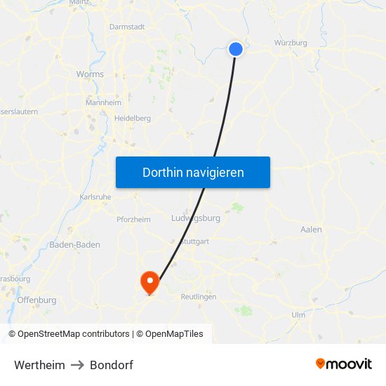 Wertheim to Bondorf map