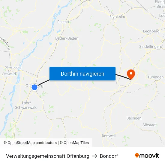 Verwaltungsgemeinschaft Offenburg to Bondorf map