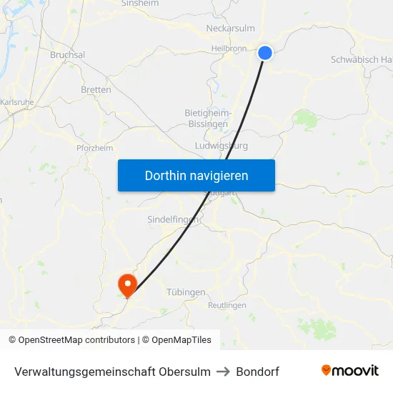 Verwaltungsgemeinschaft Obersulm to Bondorf map