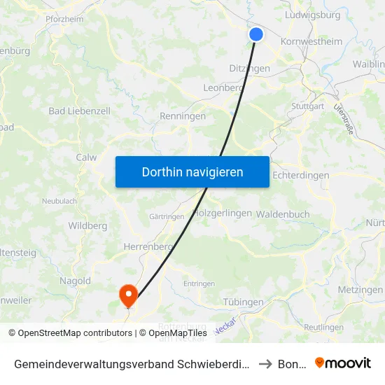 Gemeindeverwaltungsverband Schwieberdingen-Hemmingen to Bondorf map