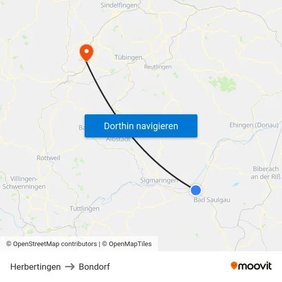 Herbertingen to Bondorf map