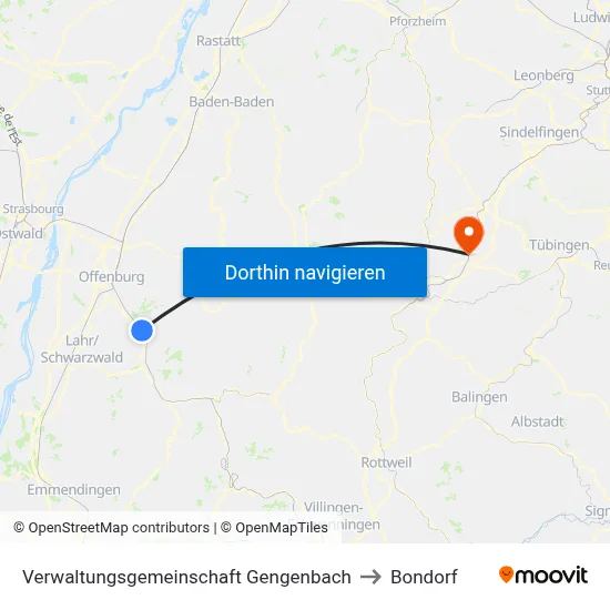 Verwaltungsgemeinschaft Gengenbach to Bondorf map