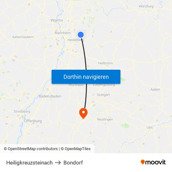 Heiligkreuzsteinach to Bondorf map
