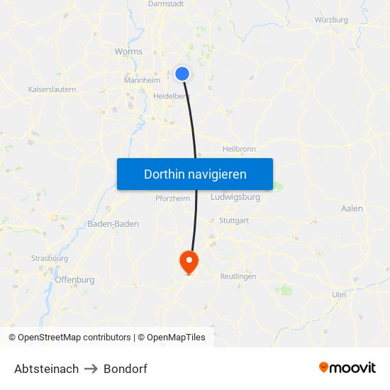 Abtsteinach to Bondorf map