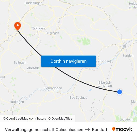 Verwaltungsgemeinschaft Ochsenhausen to Bondorf map