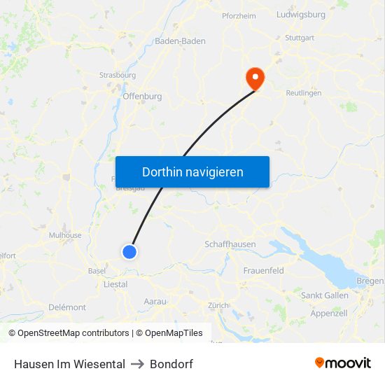 Hausen Im Wiesental to Bondorf map