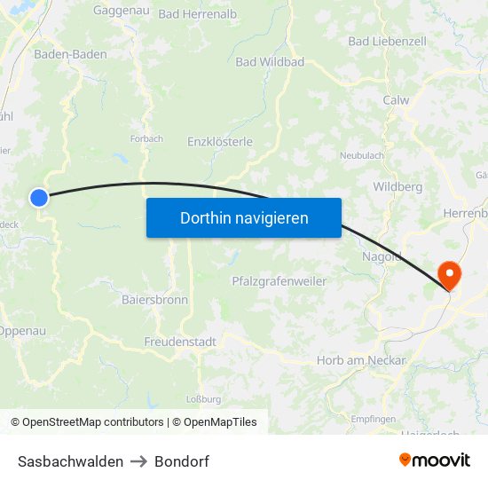 Sasbachwalden to Bondorf map
