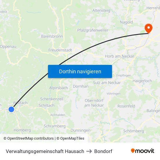 Verwaltungsgemeinschaft Hausach to Bondorf map