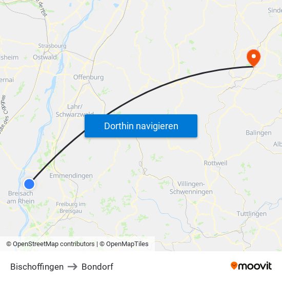 Bischoffingen to Bondorf map