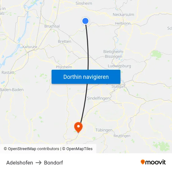 Adelshofen to Bondorf map