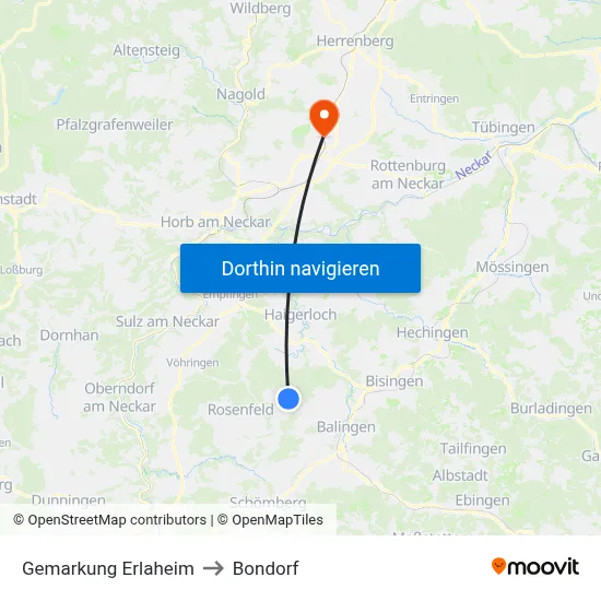 Gemarkung Erlaheim to Bondorf map