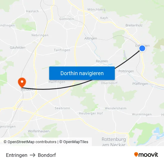 Entringen to Bondorf map