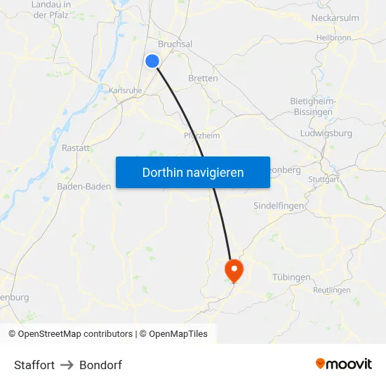 Staffort to Bondorf map