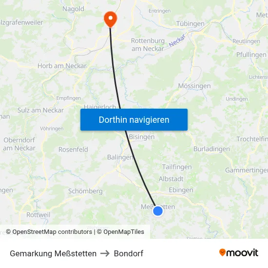 Gemarkung Meßstetten to Bondorf map