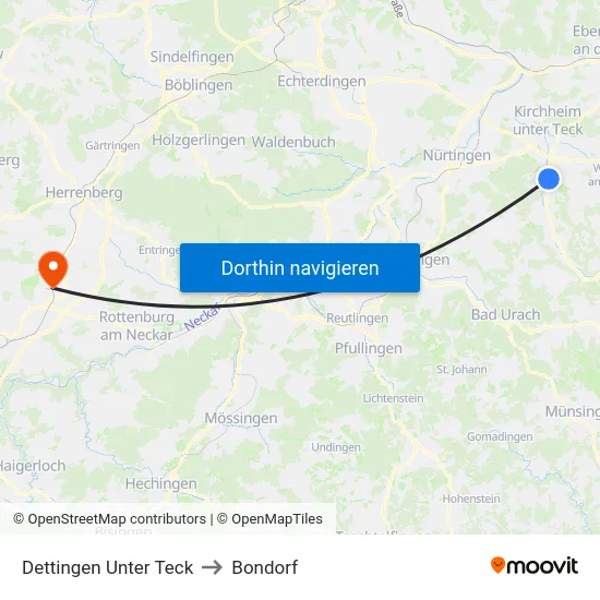 Dettingen Unter Teck to Bondorf map