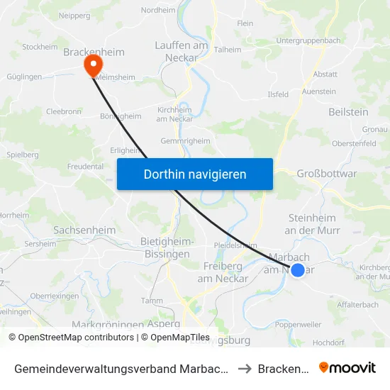 Gemeindeverwaltungsverband Marbach am Neckar to Brackenheim map