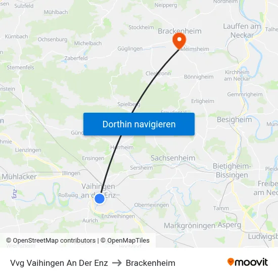 Vvg Vaihingen An Der Enz to Brackenheim map