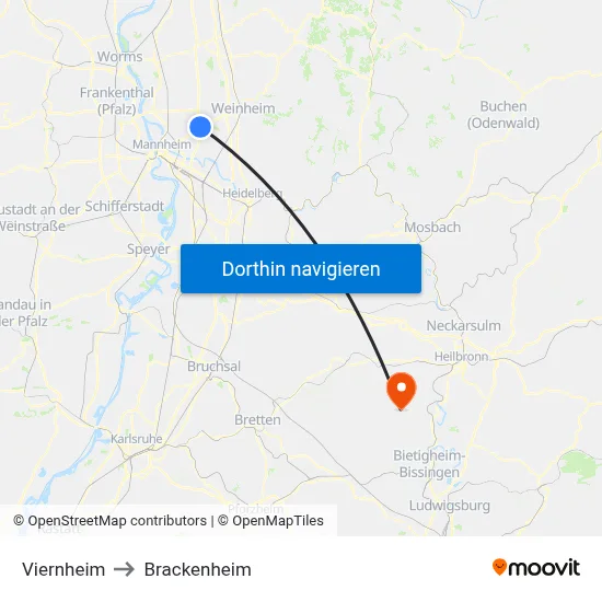 Viernheim to Brackenheim map