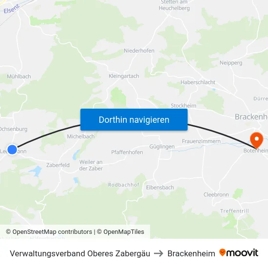 Verwaltungsverband Oberes Zabergäu to Brackenheim map