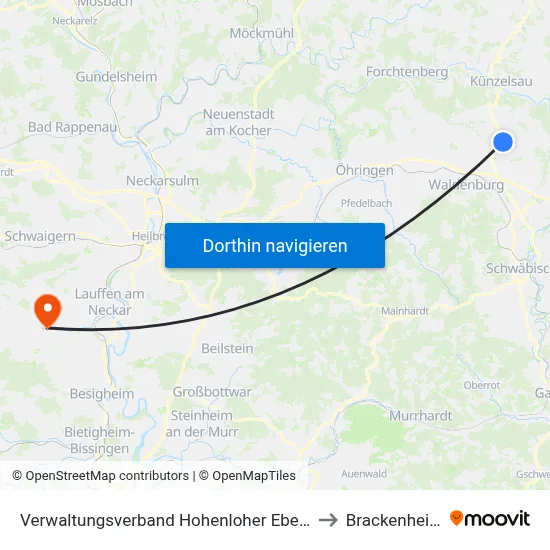 Verwaltungsverband Hohenloher Ebene to Brackenheim map