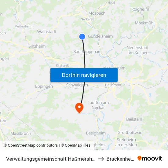 Verwaltungsgemeinschaft Haßmersheim to Brackenheim map