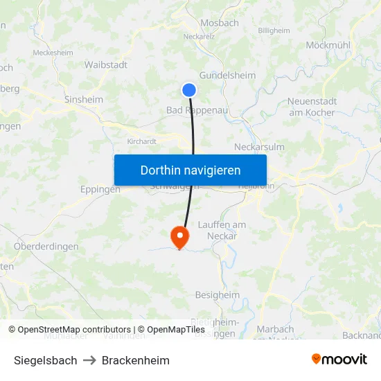 Siegelsbach to Brackenheim map