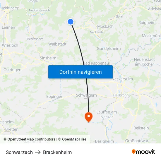 Schwarzach to Brackenheim map