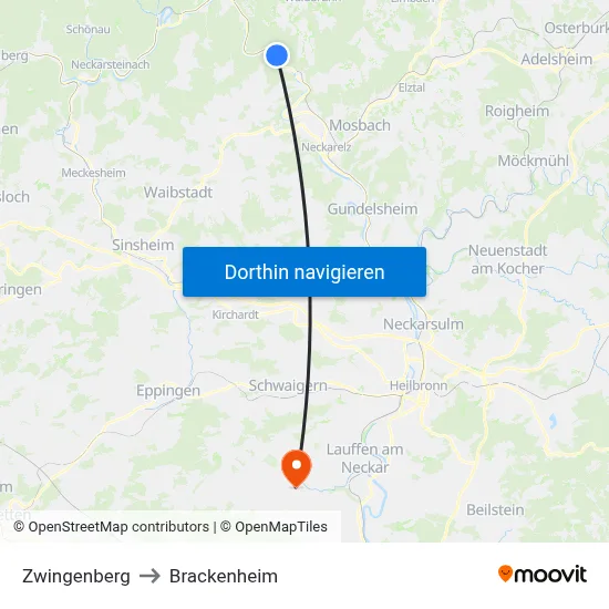 Zwingenberg to Brackenheim map