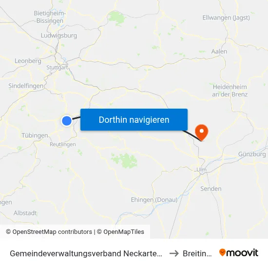Gemeindeverwaltungsverband Neckartenzlingen to Breitingen map