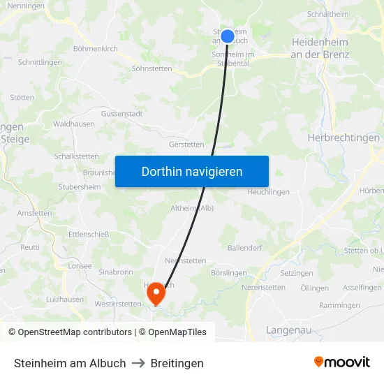 Steinheim am Albuch to Breitingen map
